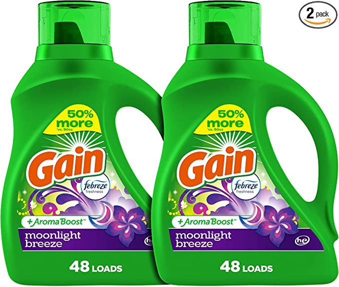 Gain + Aroma Boost Laundry Detergent Liquid Soap, Moonlight Breeze Scent, 45 Loads, 65 Fl Oz, Pack Of 2, He Compatible