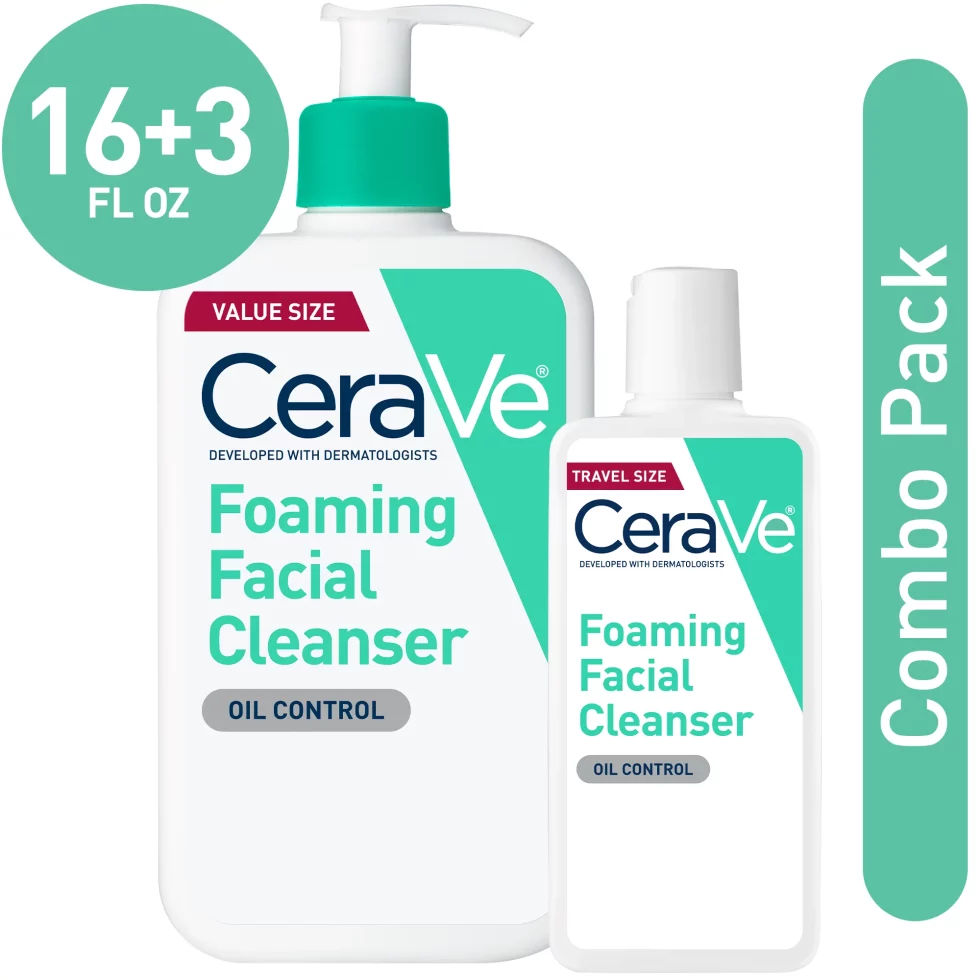 CeraVe Foaming Face Wash, Face Cleanser For Normal To Oily Skin, 3 Fl Oz & 16 Fl Oz